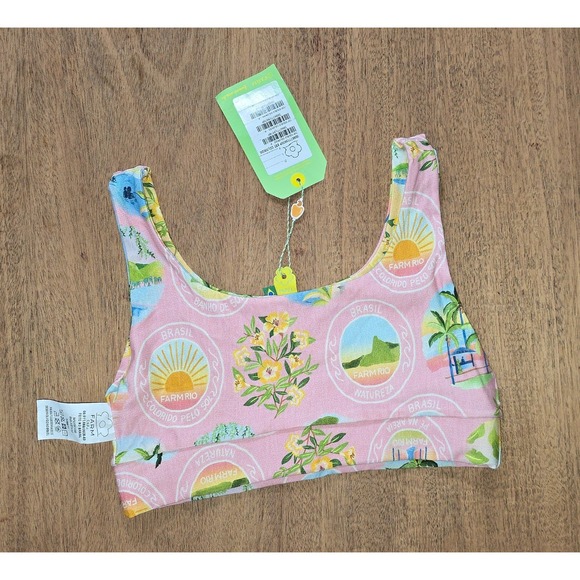 S NWT Farm Rio Reversible Double Colorido Swim top blue yellow pink postcard P - Picture 10 of 14